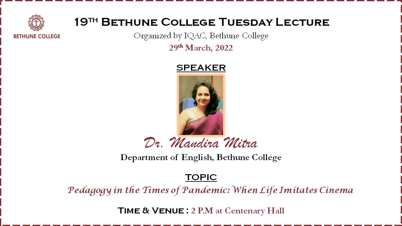 Tuesday Lecture 19 : 29 March 2022