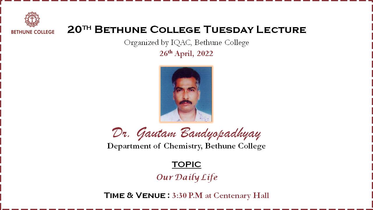 Tuesday Lecture 20 : 26 April 2022